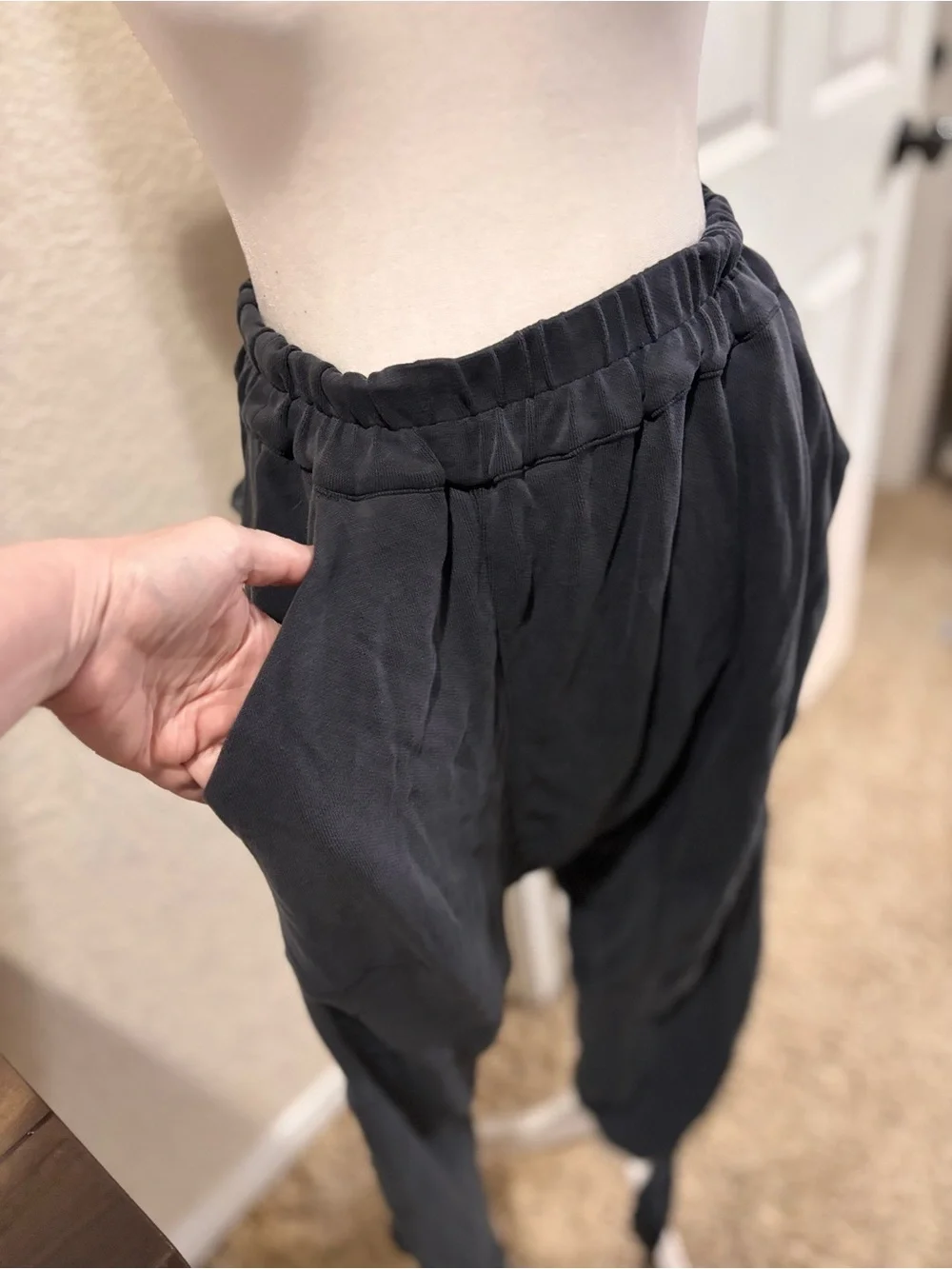 Free People distressed Black Drawstring Tie-Hem Joggers. Pockets!